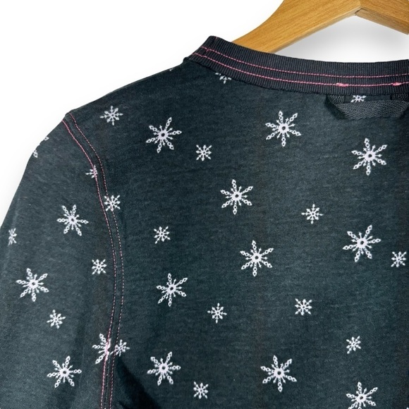 Intimately Free People Crew Neck Long Sleeve Sleep Shirt, Black Snowflake, Small - Picture 9 of 11